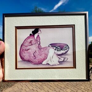 R.C. Gorman Framed and matted lithograph print. “Woman with Tonto Bowl”. Vintage